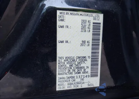 2013 Nissan Altima 2.5 S from USA, damaged, VIN 1N4AL3AP0DC137149